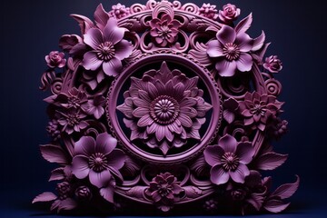 Intricate Layered Sculpture with Circular Cutout Patterns, on an isolated Royal Purple background, Generative AI