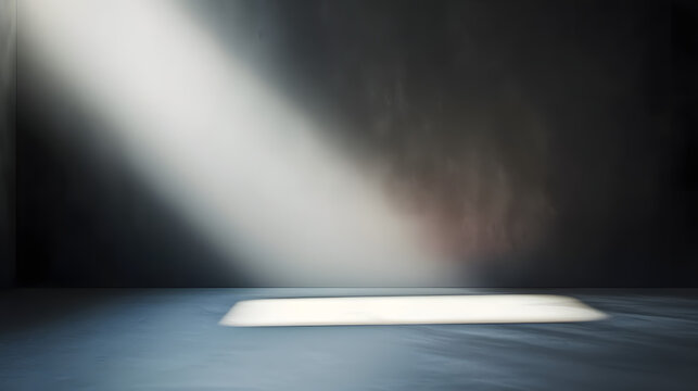 Empty Light Dark Wall With Beautiful Chiaroscuro. Minimalist Background For Product Presentation, Mock Up.