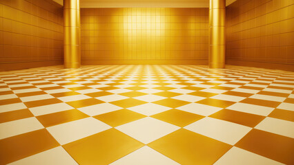 Empty room interior in yellow and gold colors. White lighting.