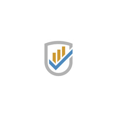 Stacked bar logo with check mark inside shield shape. Investments logo.