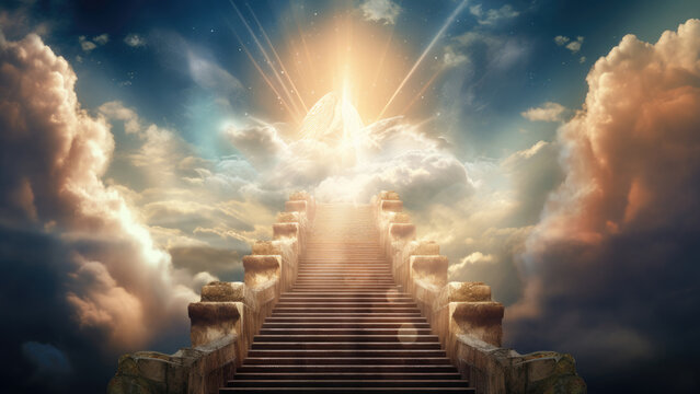 Photo stairway to heaven with light.
