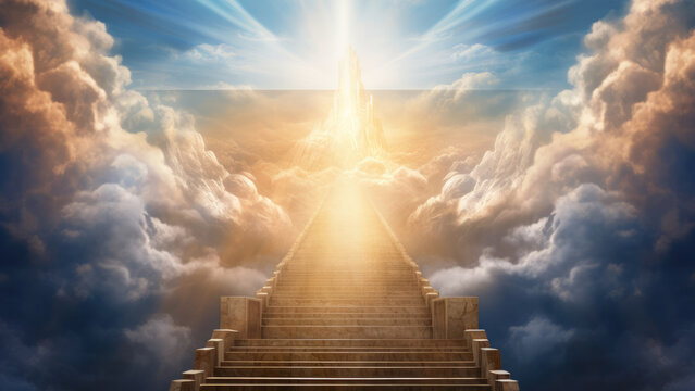 Photo stairway to heaven with light at the end.
