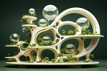 Whimsical Curved Structure with Playful Circular Holes, on an isolated Playful Green background, Generative AI