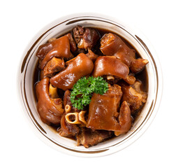Taiwanese traditional food pork knuckle isolated for Chinese Lunar New Year meal.
