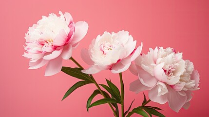 Peony Flowers on Pink. Generative AI