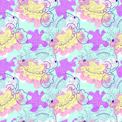 Abstract psychedelic unusual seamless pattern with wave shapes and lines