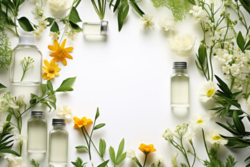 Natural Skincare Products with Fresh Flowers.