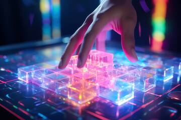 Futuristic Interface Interaction with Glowing Cubes.