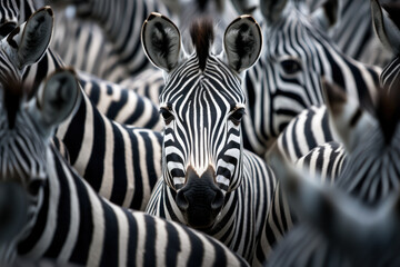 Zebra Staring Directly Among Herd.