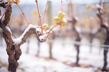 snow-dusted grapevines in winter
