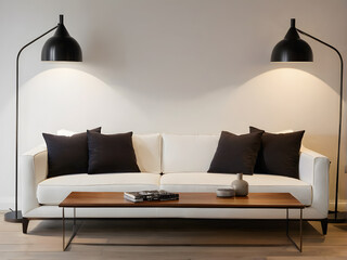 Frame mockup, ISO A paper size. Living room wall poster mockup. Interior mockup with house background. Modern interior design. 3D render, generative ai, ai