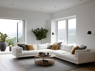 Frame mockup, ISO A paper size. Living room wall poster mockup. Interior mockup with house background. Modern interior design. 3D render, generative ai, ai