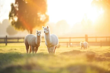 Foto auf Alu-Dibond alpacas roaming in golden hour light © stickerside