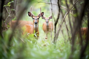 bushbuck herd moving through dense thicket