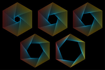 Set of abstract geometric shapes on black background. Vector design elements.