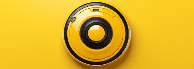 Robot vacuum cleaner on a yellow colored banner, generative AI - obrazy, fototapety, plakaty
