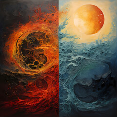 Abstract representation of the elements (earth, water, fire, air).