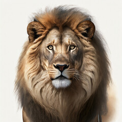 Majestic lion on a white background, showcasing regal strength and beauty. Ideal for impactful wildlife and nature concepts.