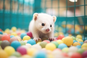 Fototapeta premium ferret investigating a ball pit