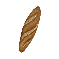 Loaf bread bake hand drawn watercolor illustration