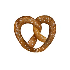 Pretzel bread bakery hand drawn watercolor sketch