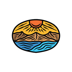 Hand Drawn Mountain Camping Design illustration vector Emblem