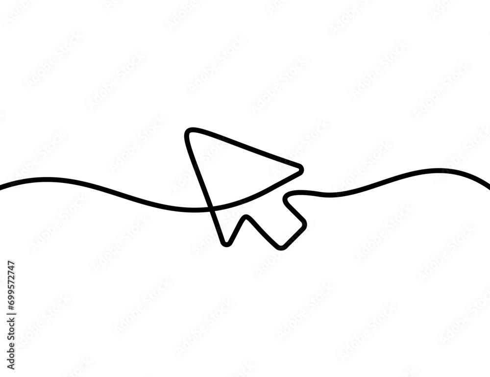Poster a single-line drawing of a cursor. continuous line cursor icon. one line icon.