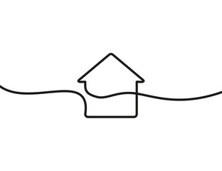 A single-line drawing of a house. Continuous line house icon. One line icon.