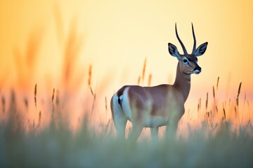 impala silhouette against a colorful grassland sunset