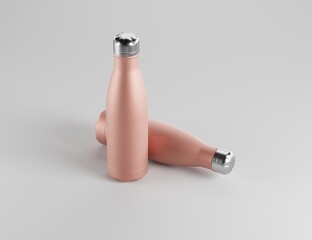 Metal bottle mock-up. Sport metal bottle template on studio background.