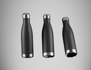 Metal bottle mock-up. Sport metal bottle template on studio background.