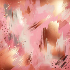 Pink Abstract Wall Texture with Color Brush Strokes on Rose Gold Foil. Abstract Watercolor Brush Strokes Background. Grunge, Sketch, Graffiti, Paint, Watercolor. created by generative ai