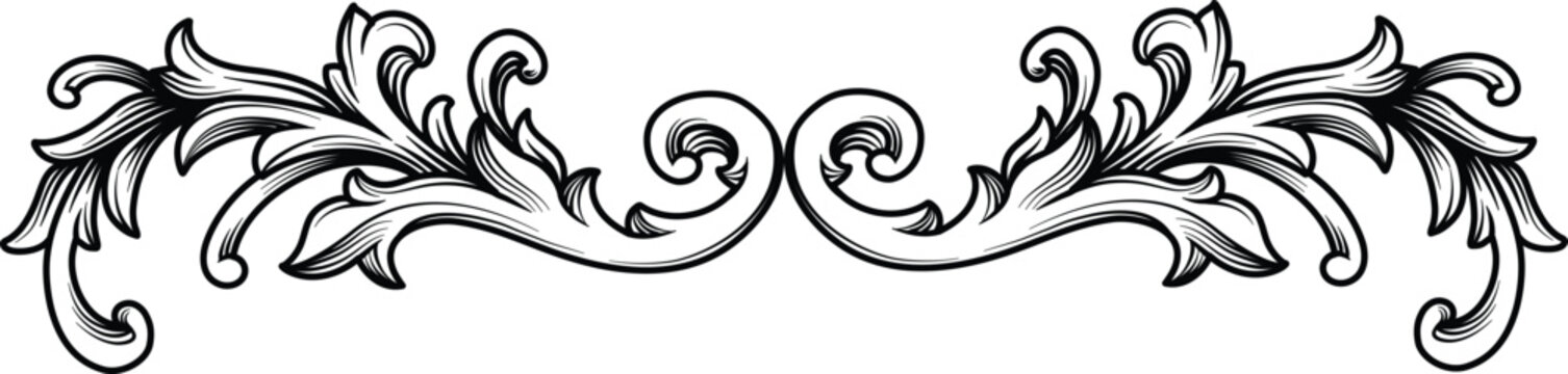 Vintage Baroque element. Arabesque frame engraving ornament. Flourish ornament leaf engraved retro pattern decorative design. Black and white filigree calligraphic vector