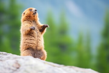 marmot on hind legs sending alarm call