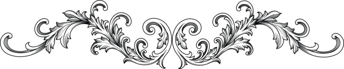 Vintage Baroque element. Arabesque frame engraving ornament. Flourish ornament leaf engraved retro pattern decorative design. Black and white filigree calligraphic vector