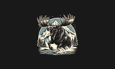 moose angry on mountain vector artwork design