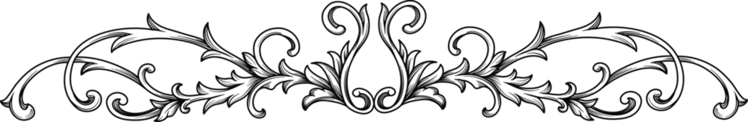 Fotobehang Vintage Baroque element. Arabesque frame engraving ornament. Flourish ornament leaf engraved retro pattern decorative design. Black and white filigree calligraphic vector © artvector-23