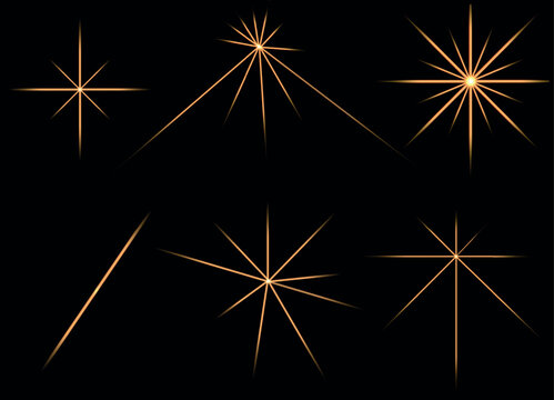 Sparkling star, gold vector glowing star light effect. Star Flare Illustration. Sparkling magic dust particles. great set collection clip art Silhouette. 