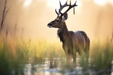 Fotobehang dew-covered sable antelope at dawn © stickerside