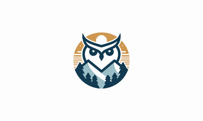head owl on mountain vector logo flat design