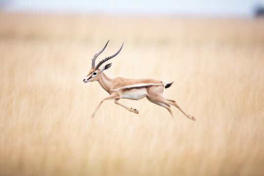 thomsons gazelle sprinting across a grassy savanna