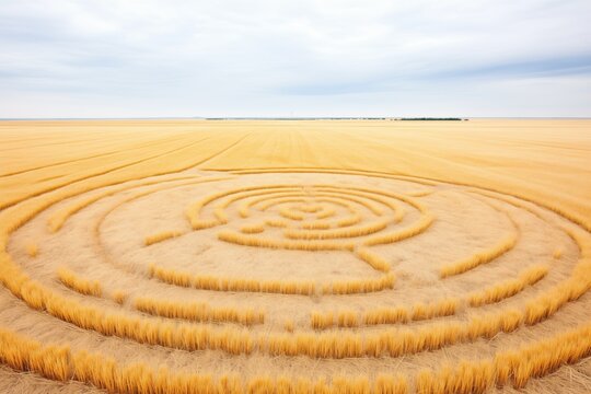 crop circles in a wheat field with no visible human presence