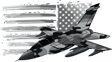monochromatic Military fighter jets with american flag. Vector illustration - 699578350