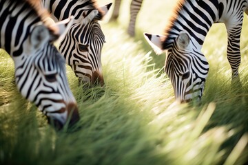 Fototapeta na wymiar zebras casting shadows on sunlit grass