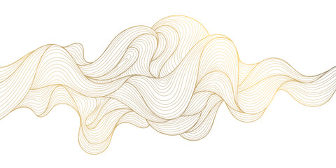 Vector gold wave pattern, abstract luxury background. Elegant design element, curve premium wallpaper, minimal line illustration banner - 699578755