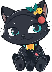 Black Christmas cat illustration vector
