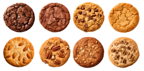 Fotobehang Collection of round cookie cookies biscuit, classic and nut set, on transparent background cutout. PNG file. Many assorted different flavour. Mockup template for artwork design © Sandra Chia