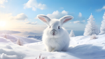 beautiful cute white rabbit on white background. AI generative.