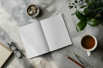 an open book sitting on top of a table next to a cup of coffee