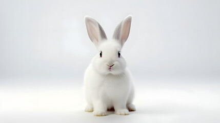 beautiful cute white rabbit on white background. AI generative.